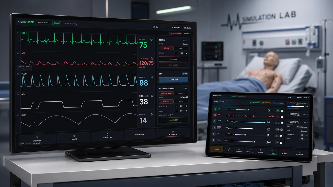 Sala de simulación clínica equipada con el sistema SimMonitor