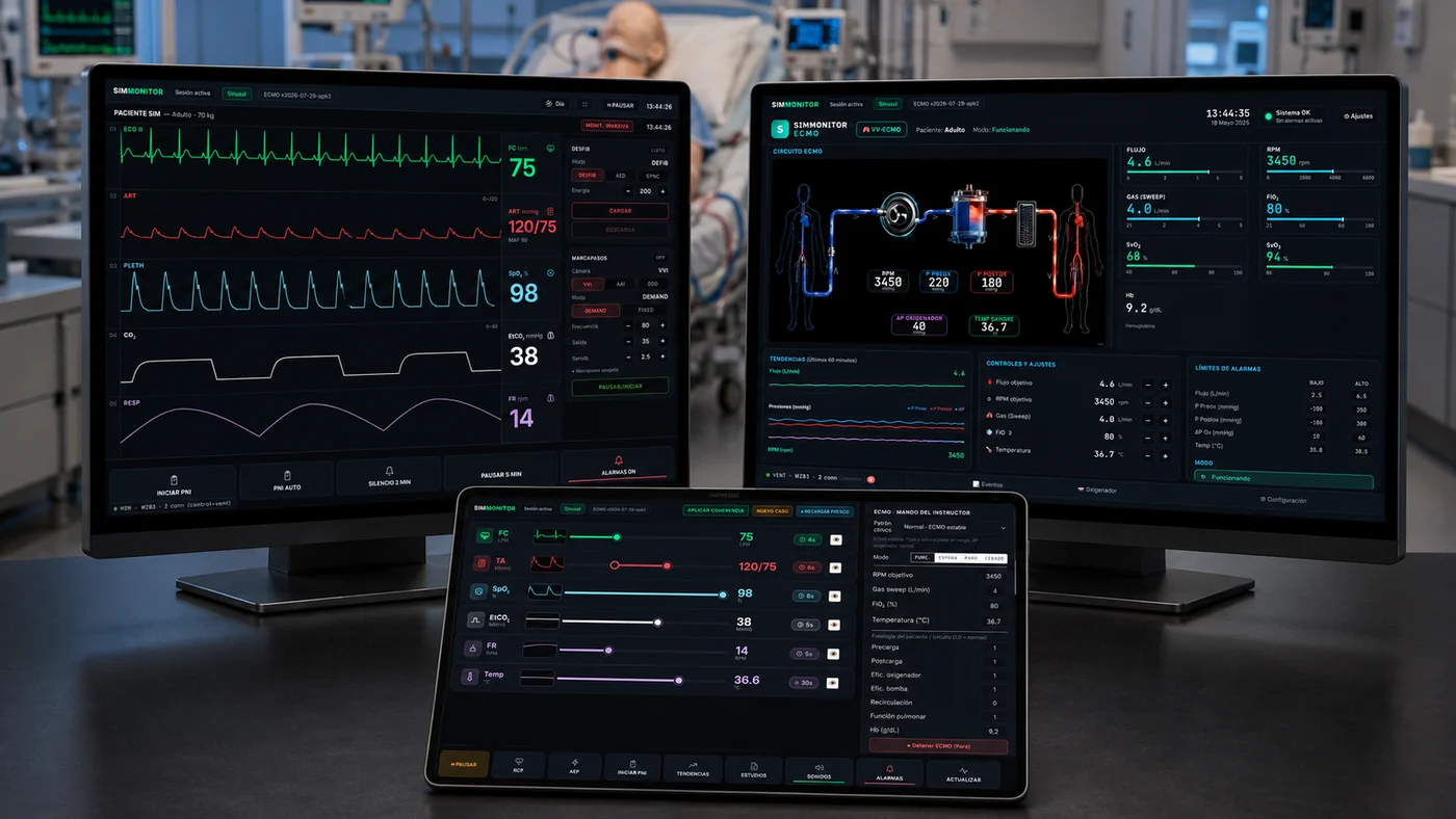 Sala de simulación clínica equipada con ECMO SimMonitor